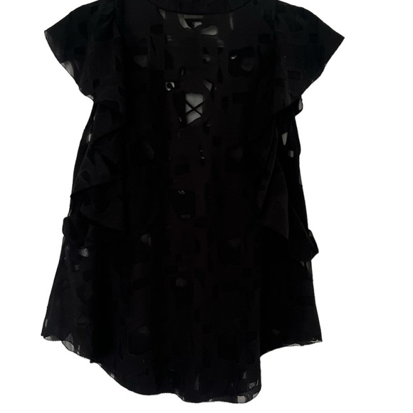 IRO GILKA BURNOUT LACE UP SHEER RUFFLE V-NECK BLOUSE BLACK SIZE 34/XS - Picture 7 of 7
